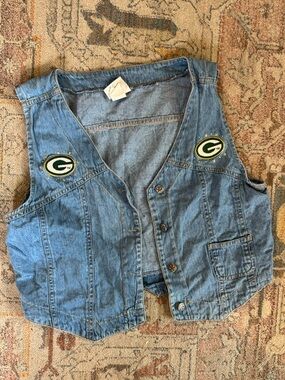 Vintage Green Bay Packers light blue denim vest with embroidered logo